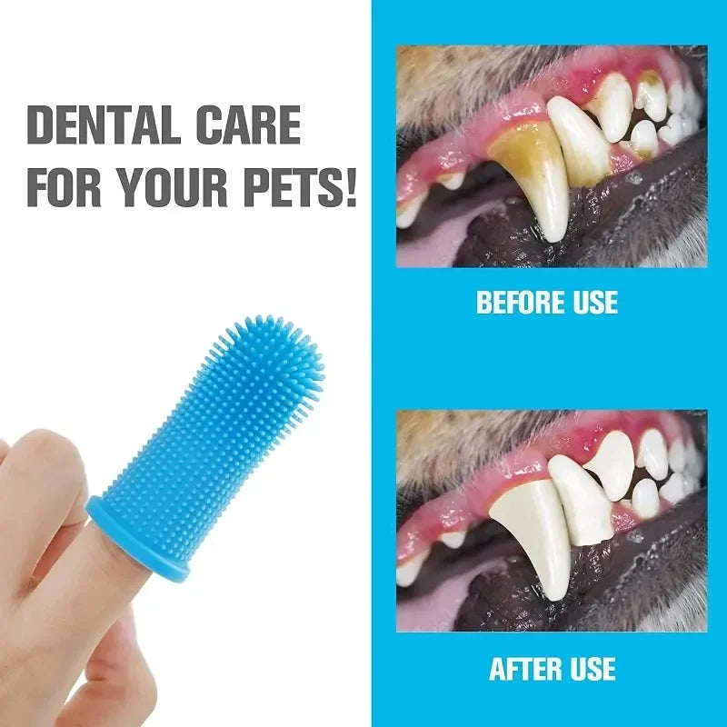 Pet Finger Toothbrush Kit Non-Toxic Silicone Dental Cleaning Tool for Dogs Cats Puppies Tartar Removal Bad Breath Care Cleaning